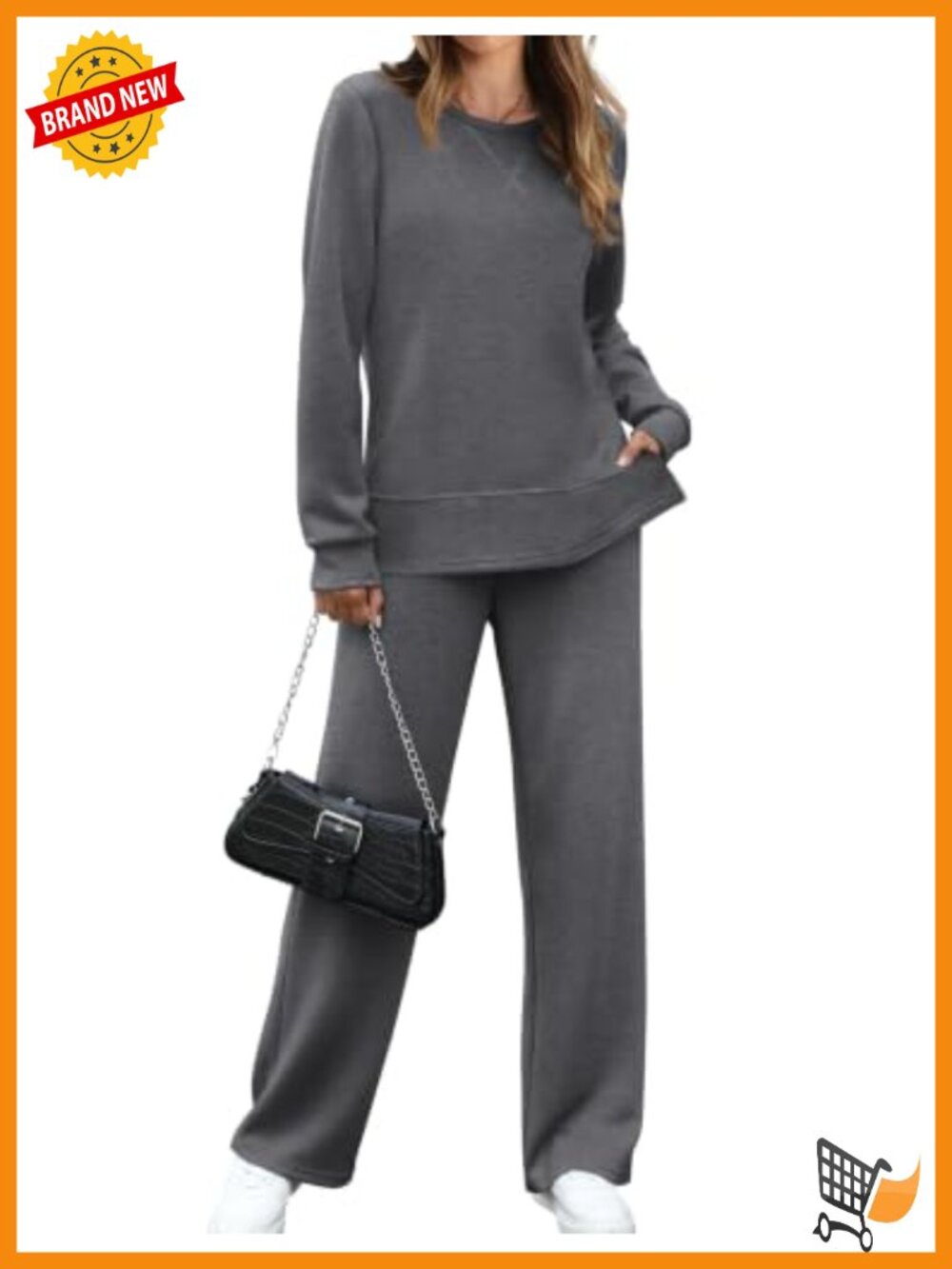 Women's 2 Piece Lounge Set Side Slit Wide Leg Tracksuit Travel Outfit
